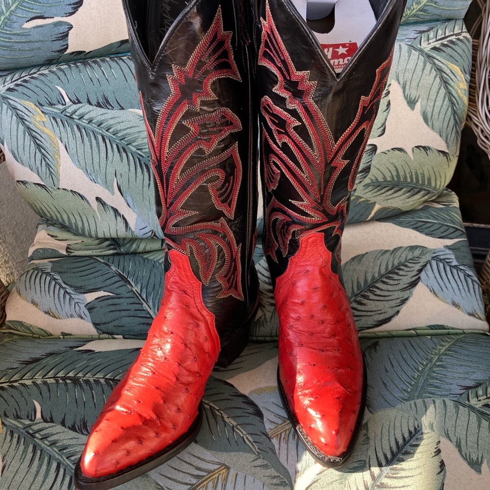 Red Ostrich Tony Lama, Excellent Carver Care Condition, Cowgirl Boots - Picture 6 of 7
